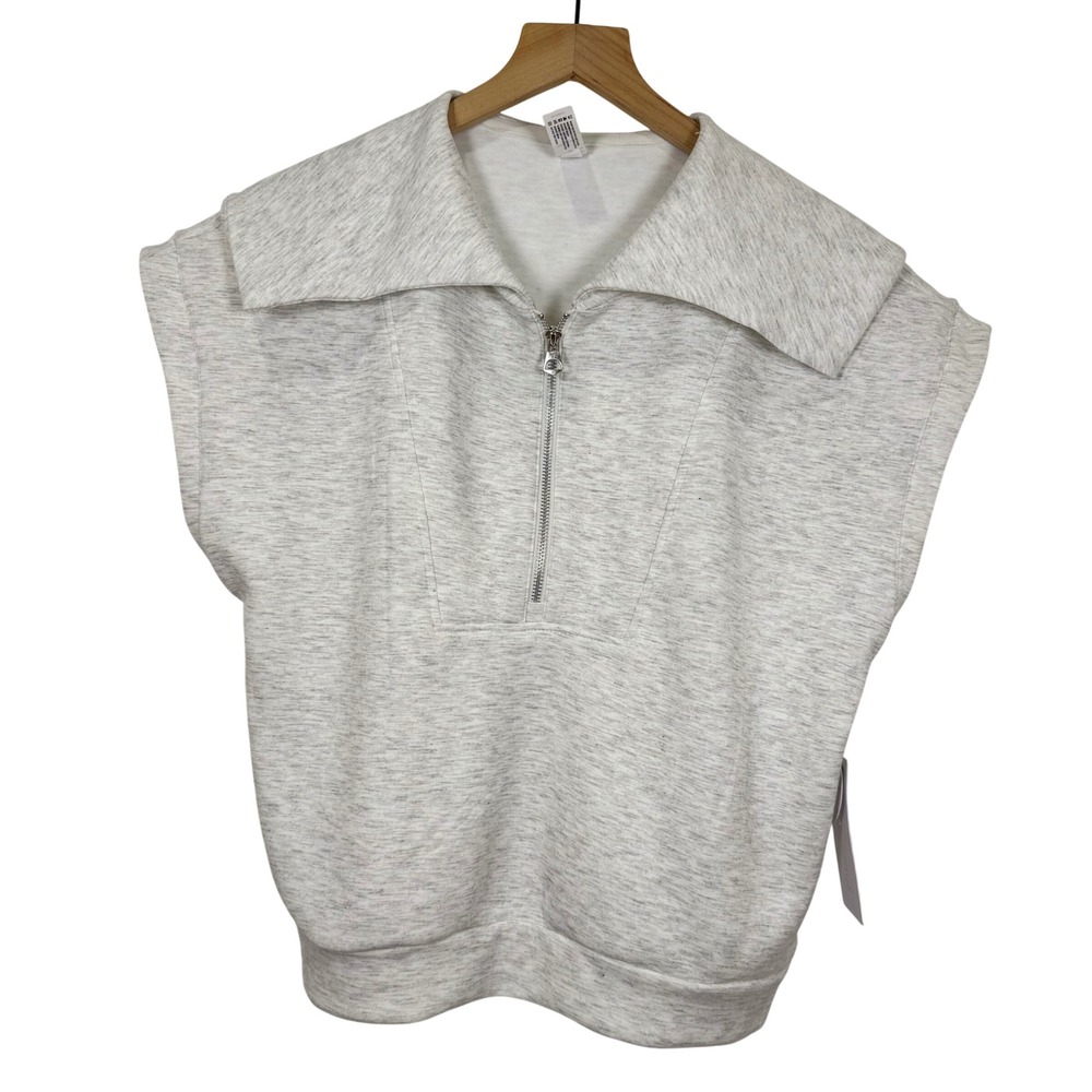 Yogalicious Scuba Half Zip Sleeveless Sweatshirt Grey Athleisure Comfort Modern